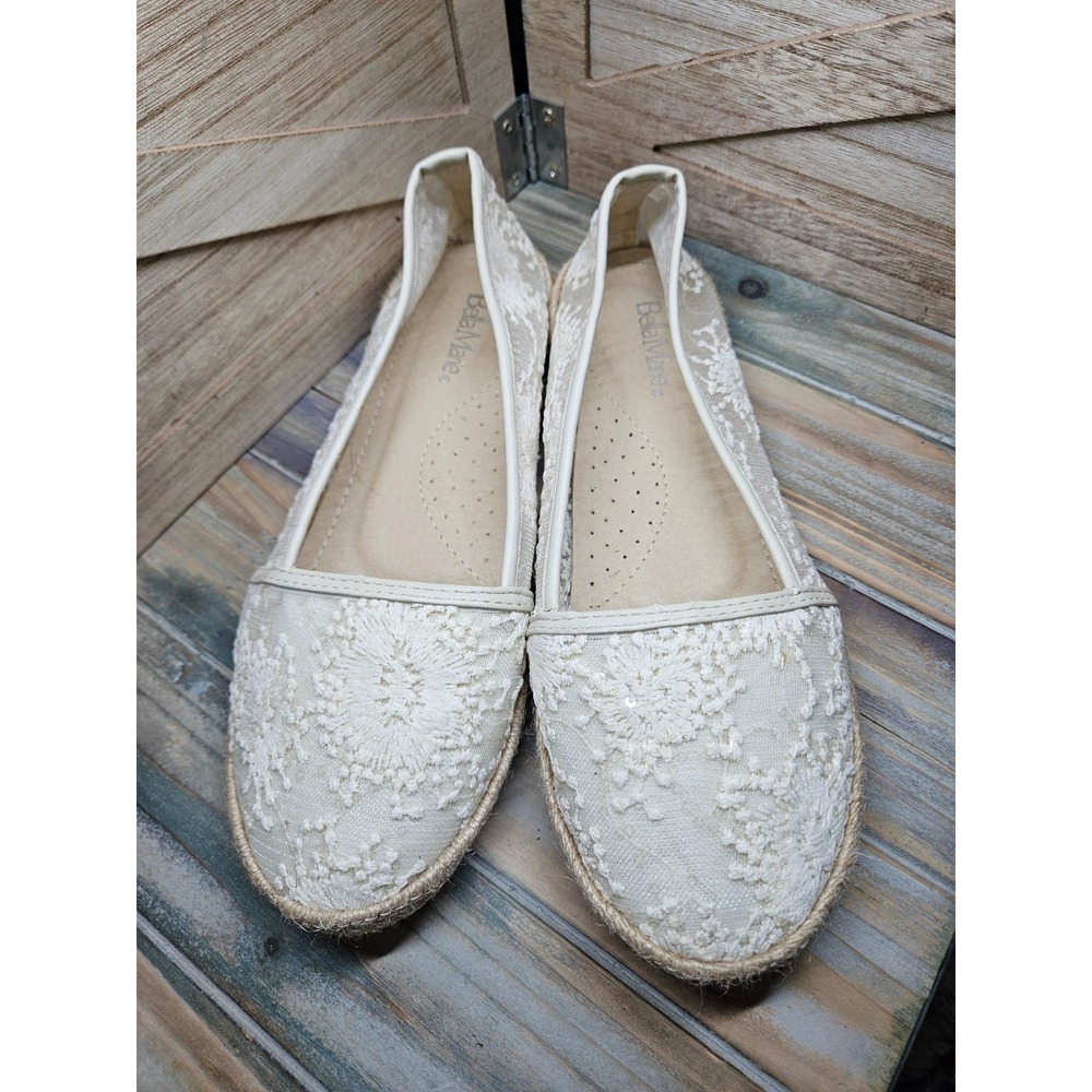 Bela Marie‎ Anita-1 Womens Floral Lace Mesh Espadrille Flats Beige Cream 7.5